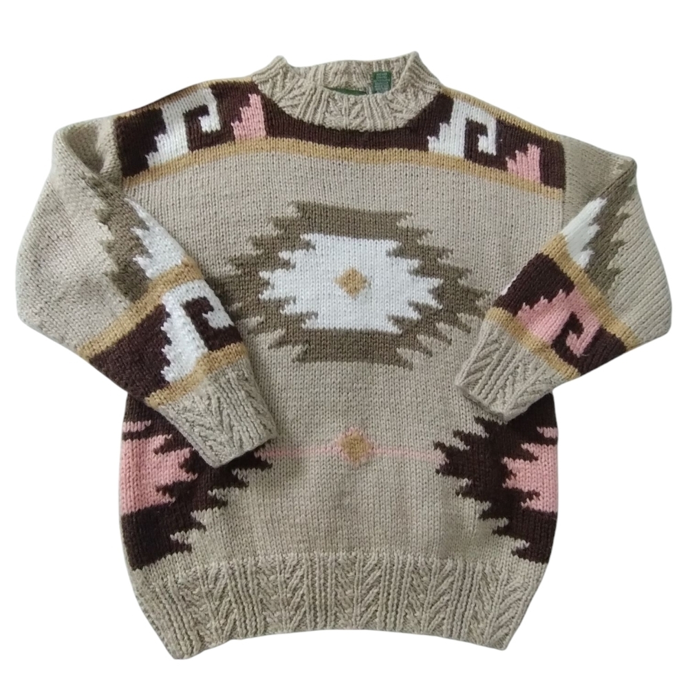 Vintage Womens Outback Red Collection Wool Knit Aztec Fisherman Preppy Sweater S
